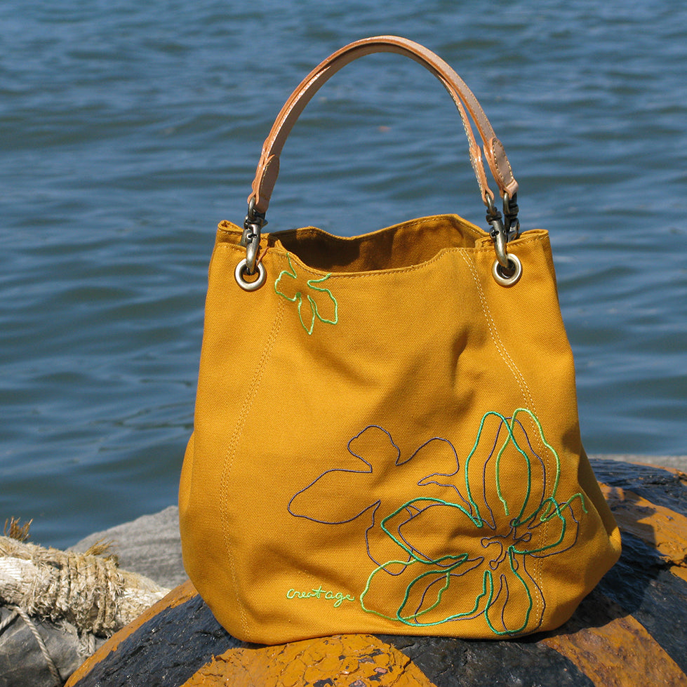 合作廠商QRcode限定下單_油桐花電繡搭進口皮革限量日本帆布袋