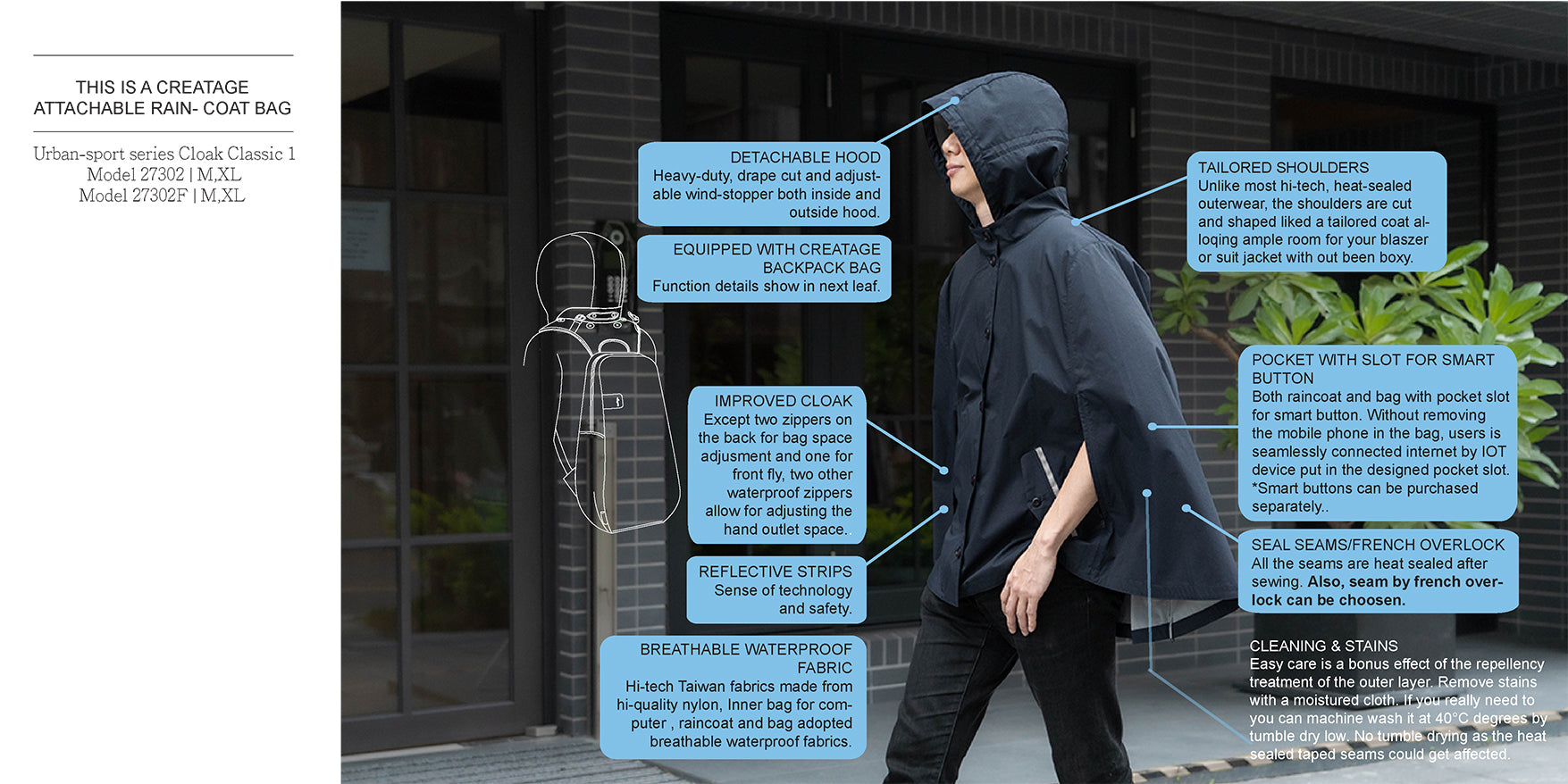 Attachable-raincoat Bag® Urban-sport Series Cloak Classic I (Raincoat)